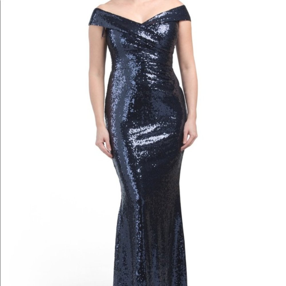 MARINA Off The Shoulder Sequin Gown